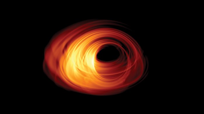 Gesimuleerde afbeelding van een zwart gat dat materie aantrekt