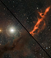 Zoom auf die APEX-Aufnahme eines filamentartigen Sternentstehungsgebiets im Sternbild Stier
