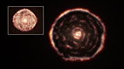 Řez 3D pohledem ALMA na hmotu kolem rudého obra R Sculptoris