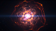 Představa spojení dvojice bílých trpaslíků a následná exploze supernovy Ia