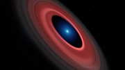 Impressão artística do disco de material resplandecente em torno da anã branca SDSS J1228+1040