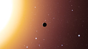 Vue d'artiste d'une exoplanète de type Jupiter chaud au sein de l'amas d'étoiles Messier 67