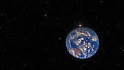 Impressão artística de uma viagem até ao exoplaneta do tipo super-Terra LHS 1140b
