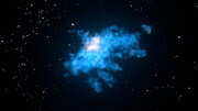 3D præsentation af en gassky observeret med MUSE omkring en galaksedannelse observeret med  ALMA