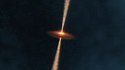Animação artística de um quasar distante rodeado por um halo de gás