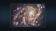 Olika vyer av galaxen NGC 4254 observerad med VLT och ALMA (med text)