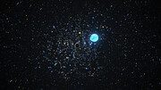 Reproducción artística animada del agujero negro detectado en NGC 1850 deformando a su estrella compañera