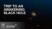 Inzoomning mot galaxen SDSS1335+0728 och dess nyligen aktiverade svarta hål