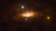 Animação artística do despertar em tempo real do buraco negro situado no centro da galáxia SDSS1335+0728