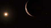 Künstlerische Darstellung von Barnards Stern und seiner Supererde