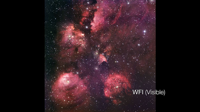 Fundido de imágenes infrarroja/visible de la Nebulosa Pata de Gato