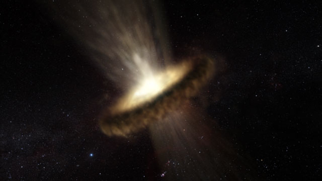 Fluxo de matéria lançado pela galáxia activa NGC 3783 (impressão artística)
