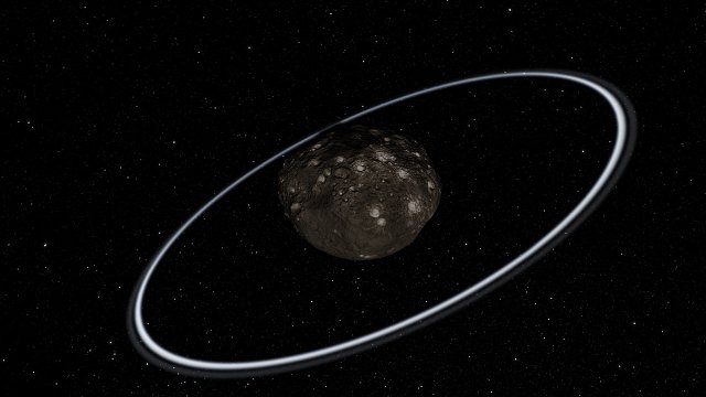 Impresión artística del sistema de anillos que rodea al planeta menor Chariklo