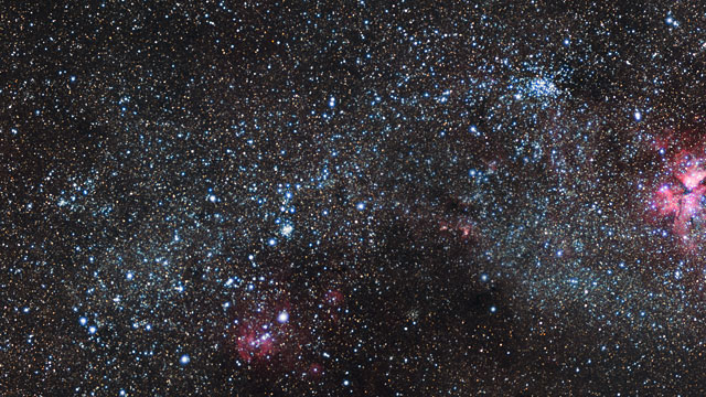 Inzoomning av den färgrika stjärnhopen NGC 3590
