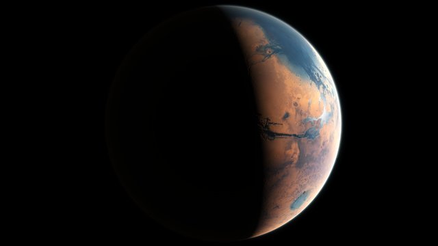 Představa Marsu v období před 4 miliardami let 