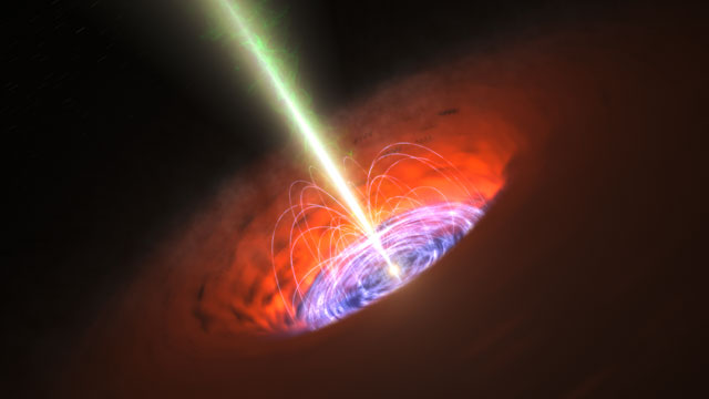 Impressão artística de um buraco negro supermassivo no centro de uma galáxia