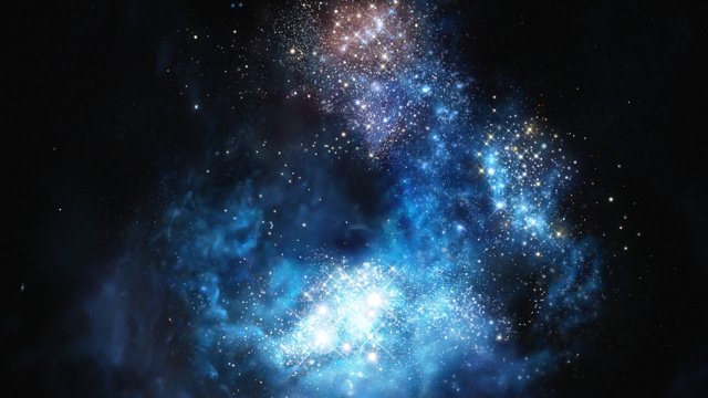 Vue d'artiste de CR7 : la galaxie la plus brillante de l'Univers jeune 