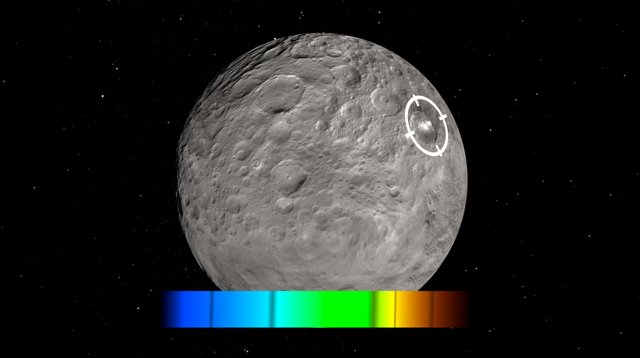 Artist’s impression van de heldere vlekken op Ceres, die door de ruimtesonde Dawn zijn ontdekt
