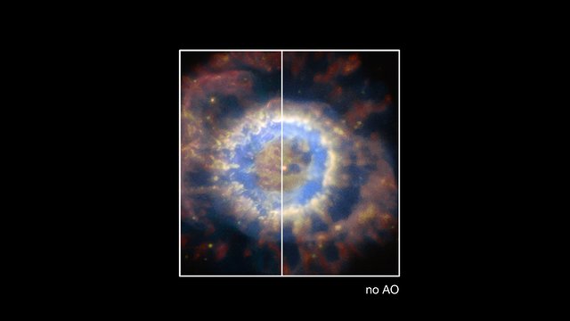 Fundido de NGC 6369 con y sin óptica adaptativa