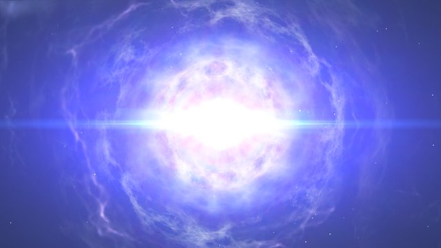 Animação de estrelas de neutrões coalescentes com explosão de quilonova no final