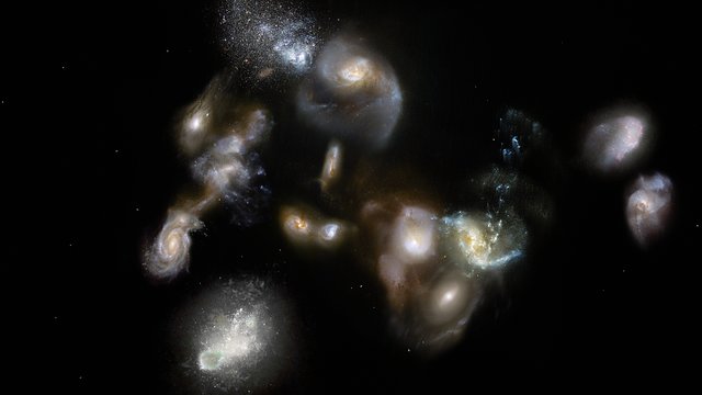 Illustration af en enorm ældgammel sammensmeltning af galakser