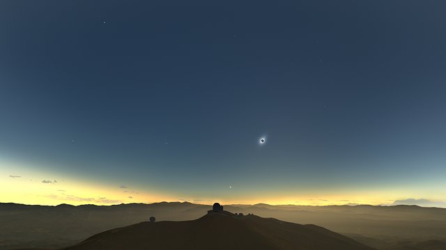Objecten aan de hemel tijdens de totale zonsverduistering boven La Silla (Spaanstalig)