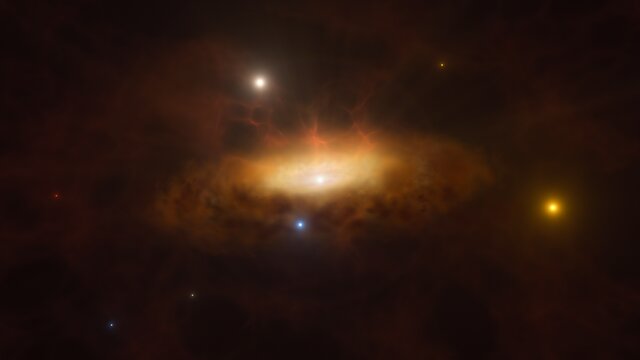 Animatie van het ontwakende zwarte gat in het centrum van het sterrenstelsel SDSS1335+0728