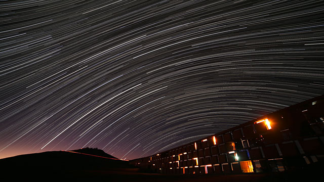 Star trails over the Paranal Residencia